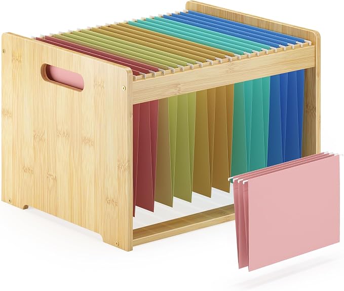 Wisue Essentials Bamboo Hanging File Organizer, Wood File Folder, Nature