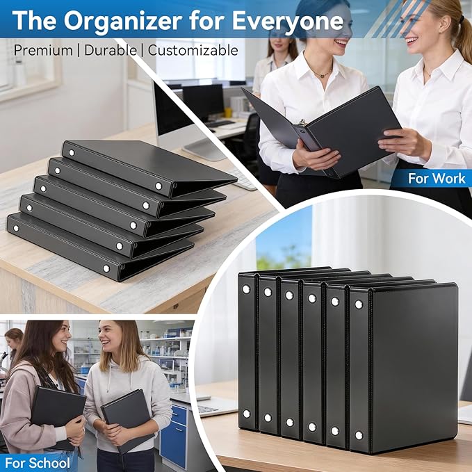 SUIN 1-inch 3 Ring Binder with 2 Interior Pockets, 1''Durable Binders Holds US Letter Size 8.5'' x 11'' Paper - Versatile Binders for Office, Home, and School Use, 6 Pack Black