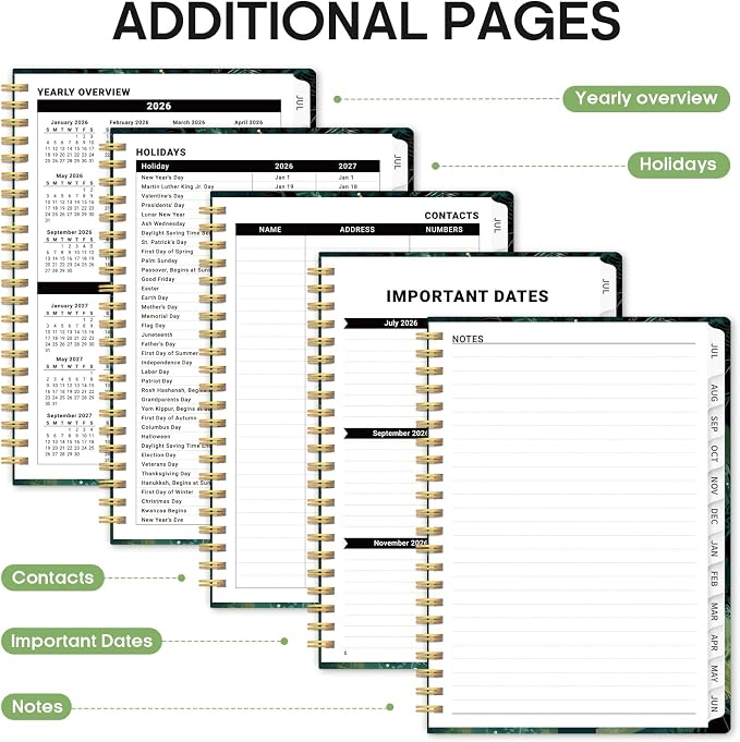 Planner 2026-2027, Monthly & Weekly Jul 2026-Jun 2027 Calendar Book | 6.3" x 8.5", Hardcover Spiral Planner with Tabs, School & Daily Pretty Agenda for Women, Students, Teachers, Mystic Grove