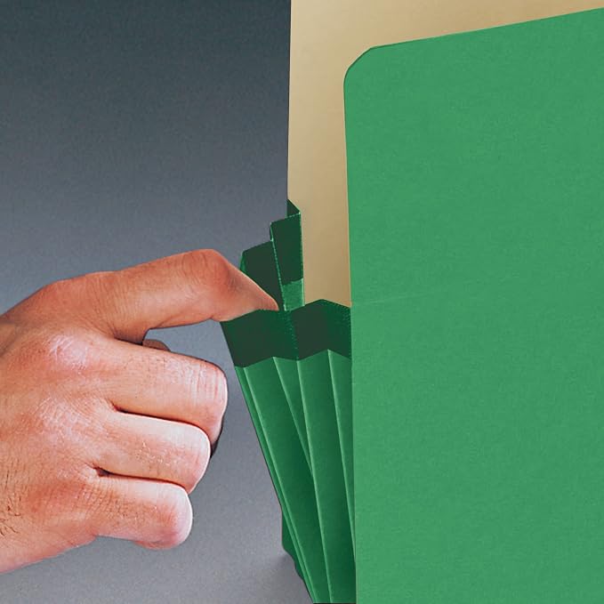 Smead File Pocket 74236, Straight-Cut Tab, 5-1/4" Expansion, Legal Size, Green, 10 per Box (74236)