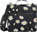 3 Ring Zipper Binder with Shoulder Strap White Daisy Flower Black 1.5 inch Binders Keeper Large Capacity Multi Pockets for School Office Supplies