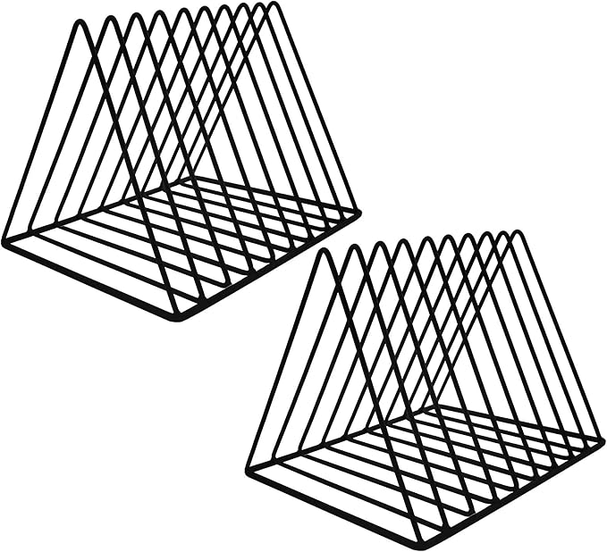 9 Slot Magazine Rack Book Record Holder, Desktop Iron Storage Rack Bookshelf Multifunction Triangle File Organizer Sorter for Decor Home Office, Black Pack of 2