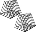 9 Slot Magazine Rack Book Record Holder, Desktop Iron Storage Rack Bookshelf Multifunction Triangle File Organizer Sorter for Decor Home Office, Black Pack of 2
