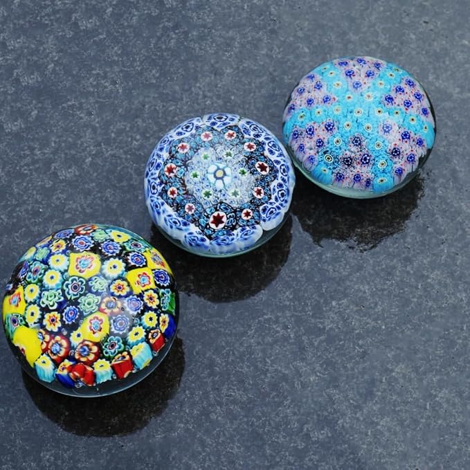 Yao Yuan Handcrafted Glass Paperweight - Beautiful Flower Figurine, Unique Desk Accessory for Home or Office (Blue Starfish, 3 in)
