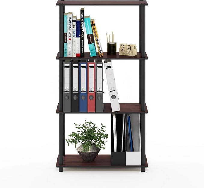 Furinno Turn-N-Tube Toolless 4-Tier Storage Shelves, Dark Cherry | Wide Open Frame Book Shelf, Corner Shelf, for Organization, Living Room, Garage, Home Office