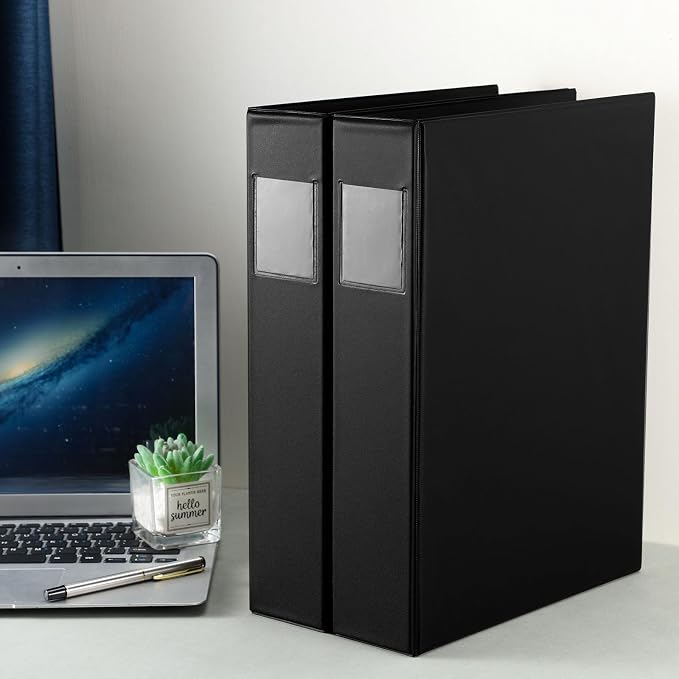 2 Pack Legal Size 3 Ring Binder with 2 Pockets, 2 Inch Round Rings Black Binder, Holds 8.5" x 14" Paper for Classroom Home Office Supplies
