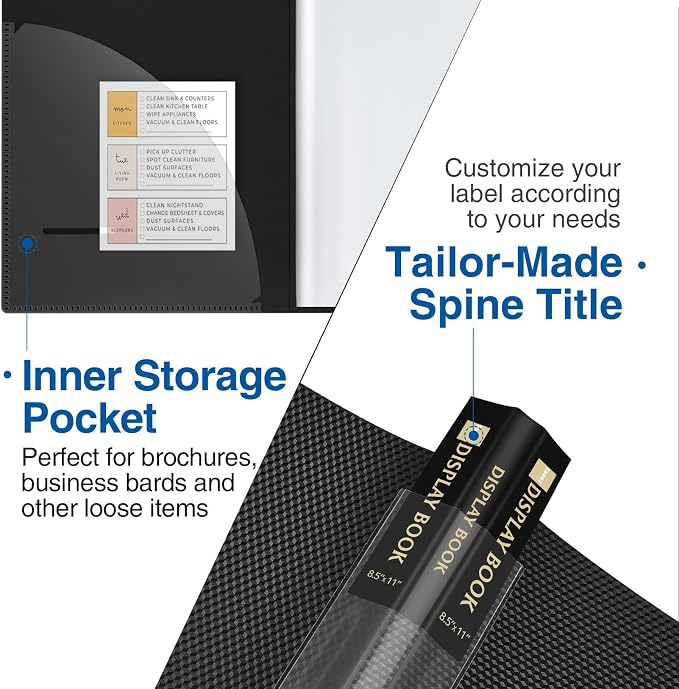Sooez Binder with Plastic Sleeves 30-Pocket, Displays 60 Pages, 8.5"x11" | Presentation Folders with Clear Sheet Protectors, Art Portfolio Binder for Certificate & Office Project Folder