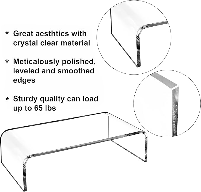AMT 16 Inch Acrylic Laptop Monitor Stand, Computer Riser with Cat Keyboard Protector, Space-Saving Design, Extra Storage, Clear Shelf - Ideal for Monitors, Laptops, Printers, Desktop Decor