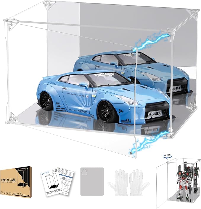 Clear Acrylic Display Case with Mirrored Back and Base, UV Protected Acrylic Box with Magnetic Door, Dustproof Display Box Showcase for Collectibles, Figures, Models, Toys (12x8x8inch)