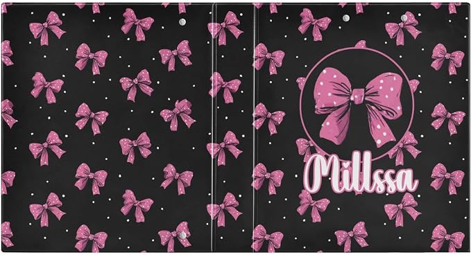 Bows 3 Ring Binder with Clipboard Round Ring Binders Pink Polka Dot Personalized Binder 3 Interior Clear Pockets for Office Supplies 2 Pack