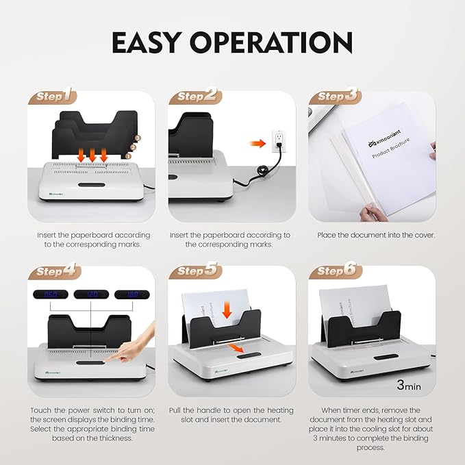 Mxmoonant Thermal Binding Machine PRO 500 Sheets, for A3(Short Edge)/A4/A5 | 1-60mm Thickness, Instant Use, 3 Levels Digital Touch Panel Clear Readout, Air Cooling, Microwave Vibration Align, 110V