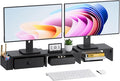Dual Monitor Stand Riser, Adjustable Length & Swivel Angle Monitor Stand, Ergonomic Monitor Stand with Drawer & Side Pockets, Desktop Organizer and Office Desk Accessories, Black