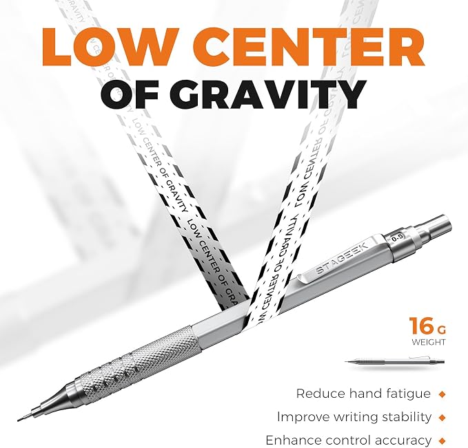 STAGEEK 35PCS Mechanical Pencil Set, 0.5 0.7 0.9 2.0mm Art Pencils, Silver | 384PCS Lead Refills (6B 4B 2B HB 2H 4H Colors),Sharpener, Erasers,Technical Drawing Kit for Writing, Sketching and Drafting