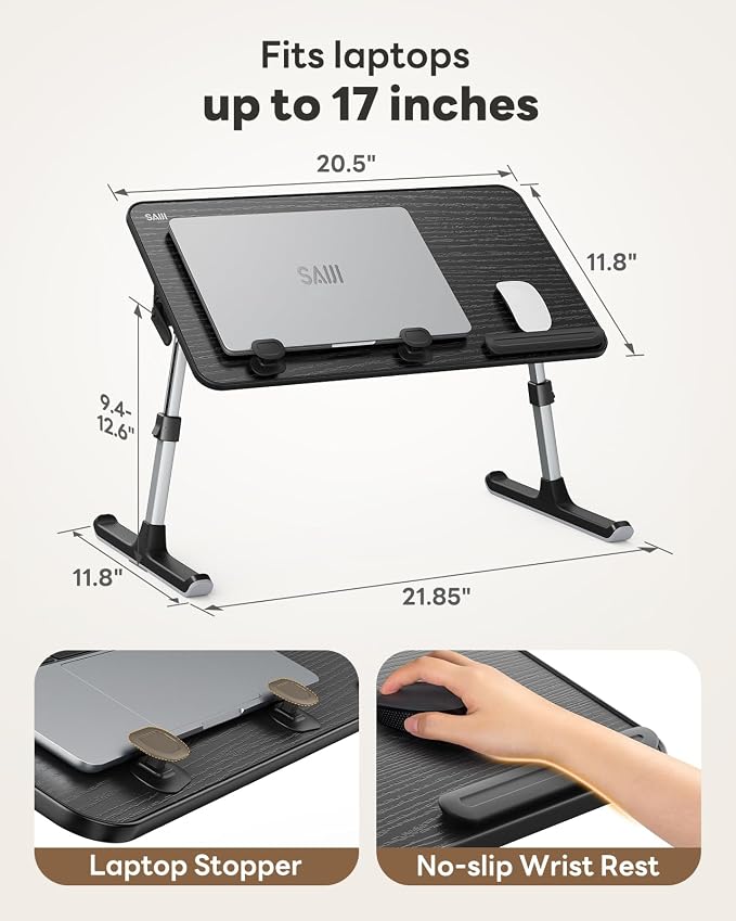 SAIJI Height & Angle Adjustable Lap Desk Laptop Stand for Bed | LightWeight Foldable Portable Laptop Table for Couch Sofa Chair Floor