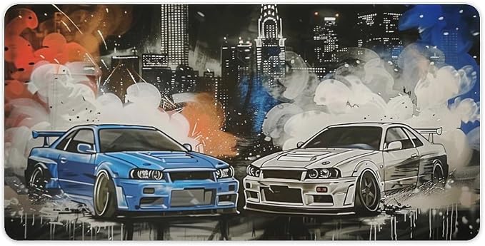 Car Large Mouse Pad Gaming R34 R32 Racing Car Anime Aesthetic Graffiti JDM Desk Mat for Keyboard and Mouse Mat Non-Slip Rubber Desk Pad 30x60cm, Style