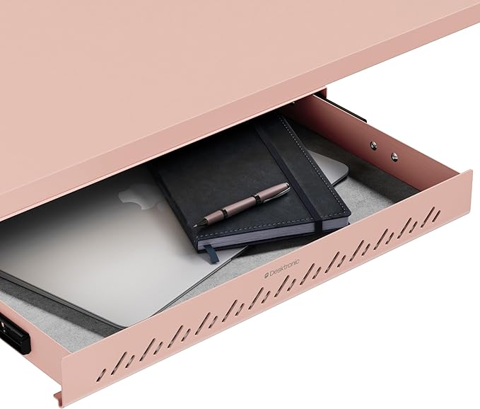 Desktronic Under Desk Drawer — Hidden Under-Desk Storage Organizer, Easy Install, Large Capacity Metal Sliding Drawer for Home Office, Standing Desk & Workstation (Pink)