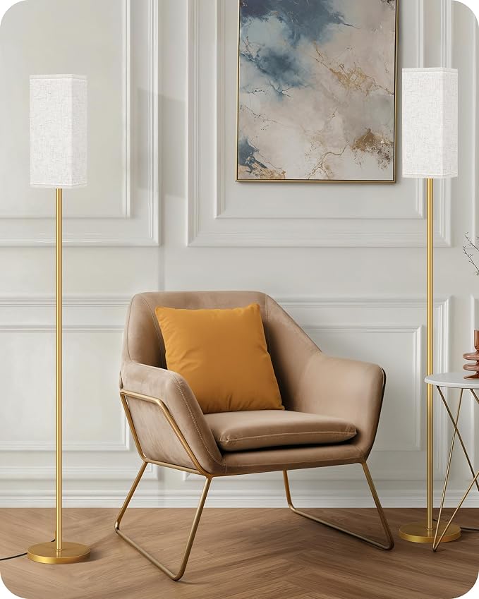 2Pack Floor Lamp, Pole with Foot Switch, Modern Standing Lamp Lampshade, Minimalist Freestanding Lamp (Bulb Not Included), for Living Room,Bedroom,Office,ETL Listed,Gold and Beige DE07LDP205