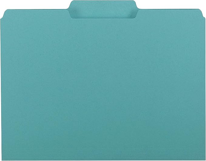 Smead Interior File Folder, 1/3-Cut Tab, Letter Size, Aqua, 100 per Box, Expandable File Folders for Filing Cabinet