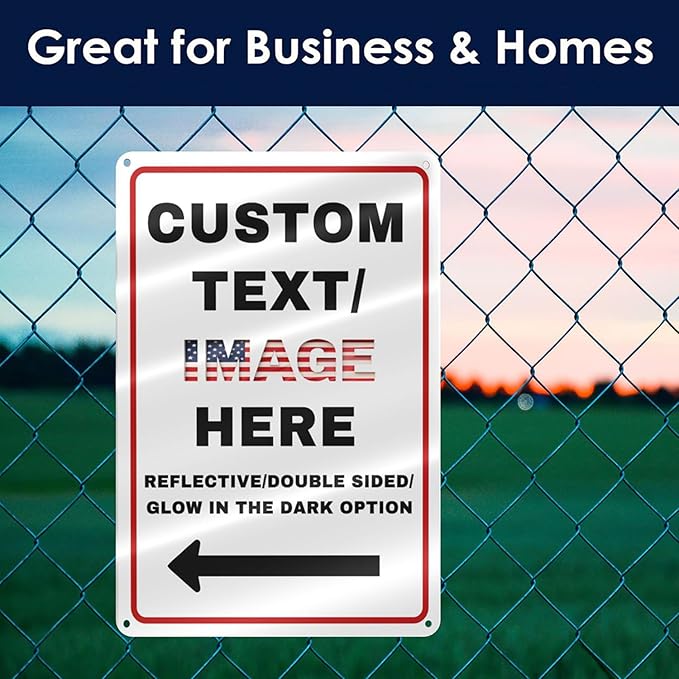 Custom Sign Large, Left or Right Arrow, Glow in the Dark/Reflective Option, 18''x14'' Personalized Large Metal Address Plaque, Customize for Business Logo, Office, Home, Yard, Outdoor
