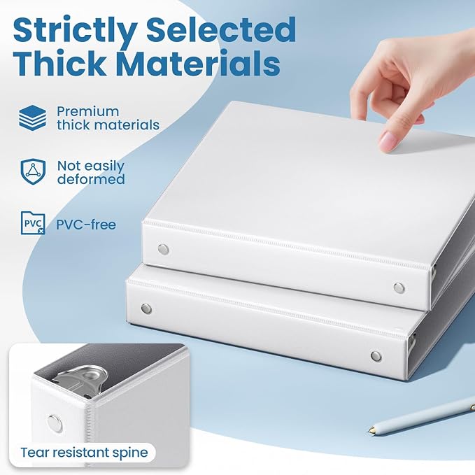 SUNEE 1 Inch Binders 3 Ring 6 Pack, Clear View Three Ring Binder PVC-Free (Fit 8.5x11 Inches) for School or Office Supplies, White