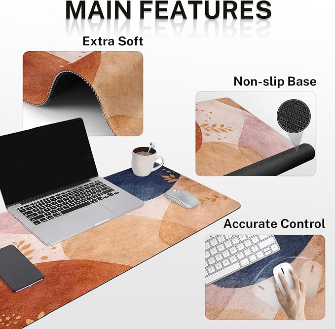 Keyboard Mouse Pad Set, 4 in 1 Desk Mat Set, Abstract Boho | Large Mousepad+Keyboard Wrist Rest+Mouse Wrist Rest+Coaster Ergonomic Design for Home Office Computer