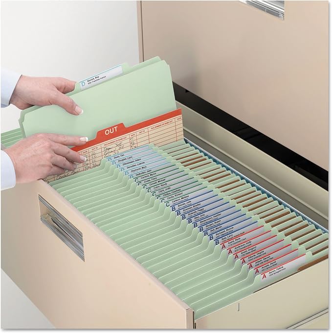 Smead Pressboard Classification File Folder with SafeSHIELD Fasteners, 2 Dividers, 2" Expansion, Letter Size, Gray/Green, 10 per Box (14076)