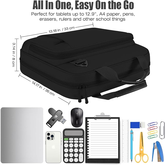 MoKo Zipper Binder, 2 Inch 3 O Ring, 5 Tab File Folders, 500 Sheets, Black | Water-repellent 900D Oxford with five file pockets, two mesh pockets, a handle and padded shoulder strap.