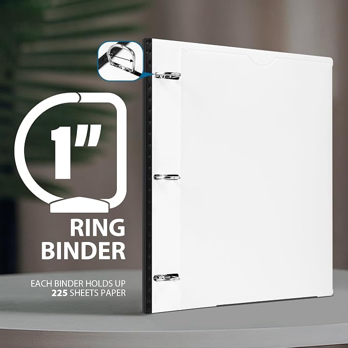 WOT I 1 Inch Telescoping 3 Ring Binder, Expandable Flexible Binder with Customizable Front Cover & Clear Catalog Pocket, Holds 8.5"x11" Paper, School Office Supplies, White