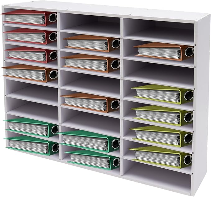 DYRABREST Mail Sorter Organizer 24 Compartments Wood Countertop Literature Organizer Student Mailbox Desktop File Holder with Adjustable Shelves for Home Office and School Classroom