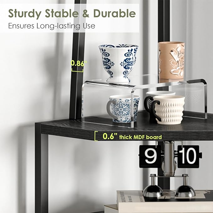 VECELO 6 Tier Corner Shelf 69 Inch Industrial Bookshelf with Metal Frame, Multipurpose Tall Plant Stand with Opening Display Shelves for Living Room, Bedroom, Home Office, Small Space, Black
