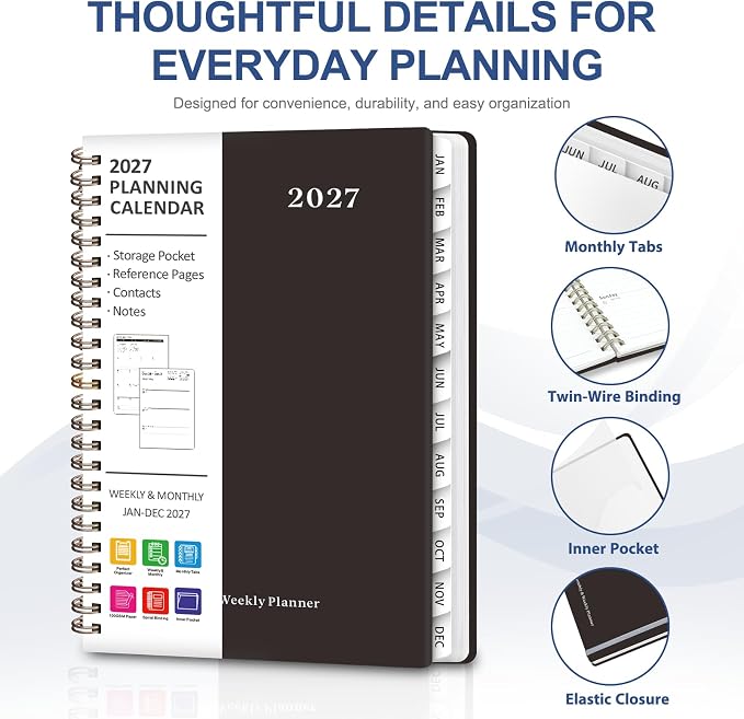 2027 Planner, Weekly and Monthly Calendar Planner Book, A5(6.3'' x 8.5'')