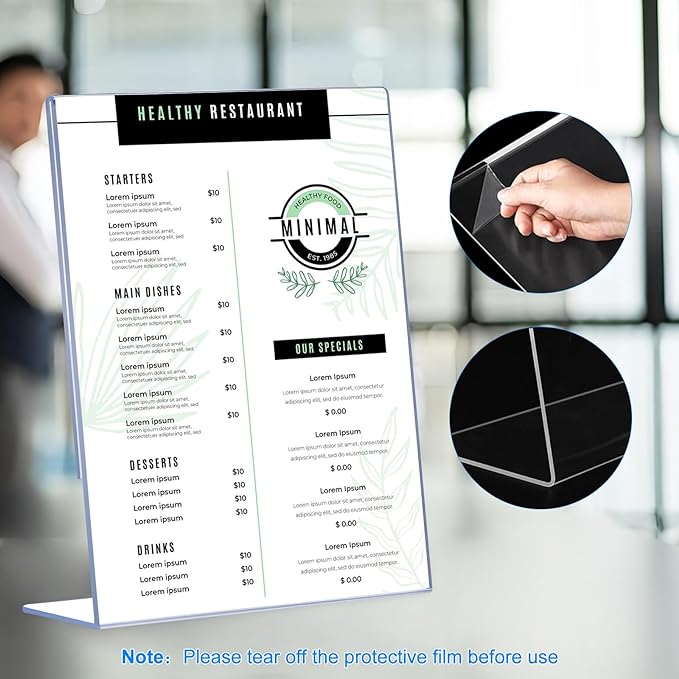 6 Pack Acrylic Sign Holder 8.5 x 11, Clear Plastic Display Stands for Tabletop, L-Shape Acrylic Stands for Flyers, Documents, Office, Restaurants, Vertical Sign Holder 8.5x11 for Desktop