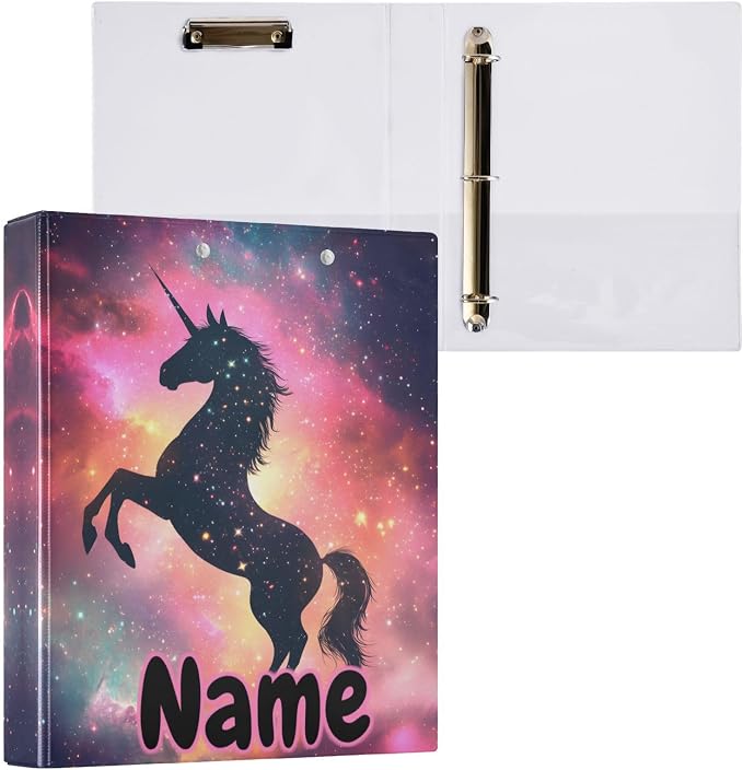 Custom 3 Ring Binder Unicorn Galaxy Sky 1.5" Round Ring Binders Personalized Name View Binder with 200 Sheet for Kids School Supplies Women Men Office, 1 Pack
