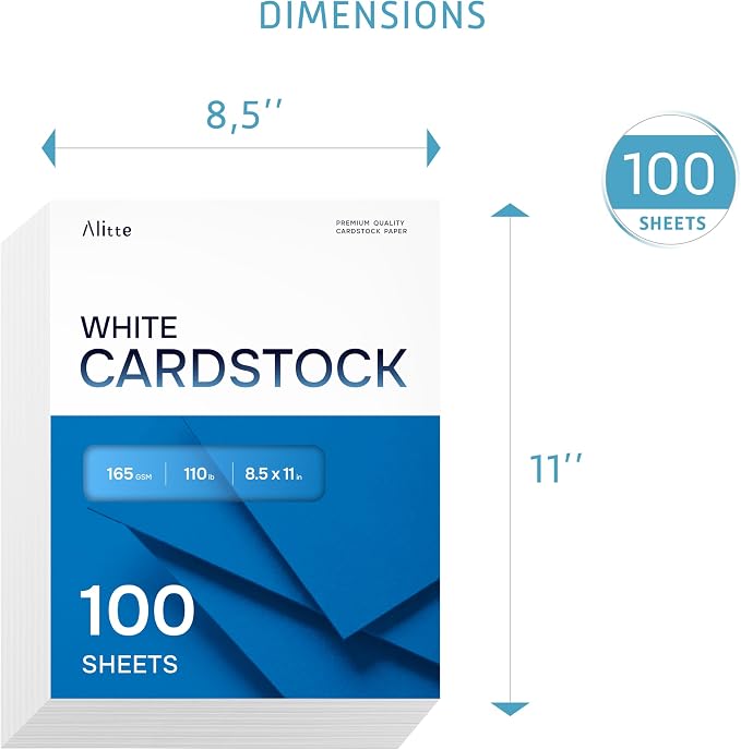 Cardstock Paper | 100 Pack, White Card Stock Printer Paper 8.5 x11, Heavyweight Thick, 110 lb, Premium Smooth Sheets and Printer Compatible - for Crafts, Cards, and Business