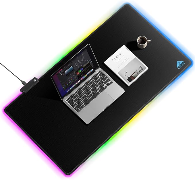Cacoy 40"x20" RGB Gaming Mouse Pad, XXL Large LED Computer Mouse Mat, Black | Extended RGB Desk Mat with Textured Surface,9 Lighting Modes,Stitched Edges,Non-Slip Rubber Base Mousepad Optimized for Gamer