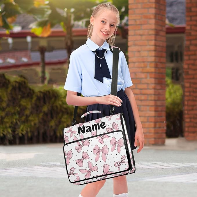 Custom Pink Bows Dots 3 Ring Binder Bag 1.5 inch Personalized Name Binder Organizer 500 Sheet Documents Storage for School Office