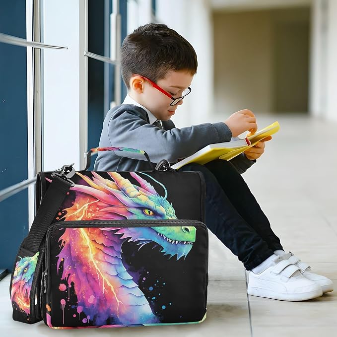 Lightning Dragon Watercolor 3 Ring Binder Bag 1.5 inch Binder Organizer with Zipper Shoulder Strap 500 Sheet Documents Storage for School Office