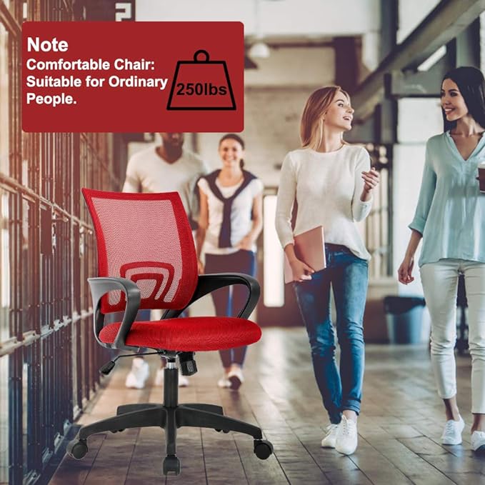 BestOffice Ergonomic Office Chair | Mid-Back Swivel Desk Chair | Red | with Lumbar Support, Adjustable Height & Breathable Backrest | Sponge Seat & Rolling Wheels | for Home, Office | Pack of 1