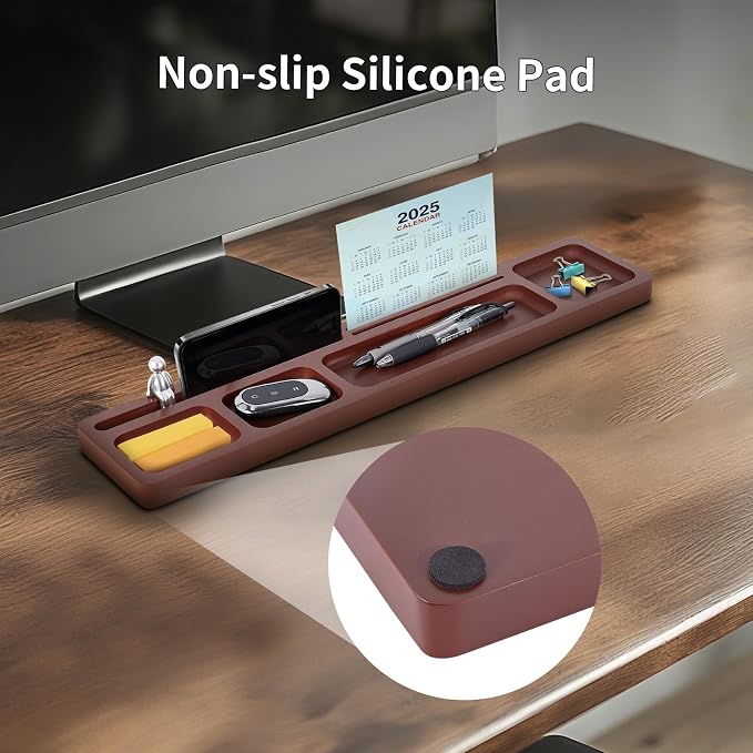 Valet Tray for Men – EDC Desk Organizer with Phone & Tablet Stand, Wooden Catchall for Watch Wallet Keys, Multi-Functional Office Desktop Storage, Gift for Husband Dad Groomsman