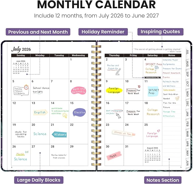 Planner 2026-2027, Academic Year Monthly & Weekly Planner Caledndar, July 2026 - June 2027, Hardcover Large Planning Agenda Book with Tabs for School Office Supplies, 8.5" x 11" - Enchanted Fungi