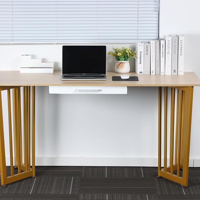 Under Desk Drawer 21" with 4 Divider Trays, Storage Drawer Organizer | White, Under Counter, Desk Accessory, Attachable for Workbench, Adjustable Brackets, for Desk Lip with Crossbar, Clamp Mount