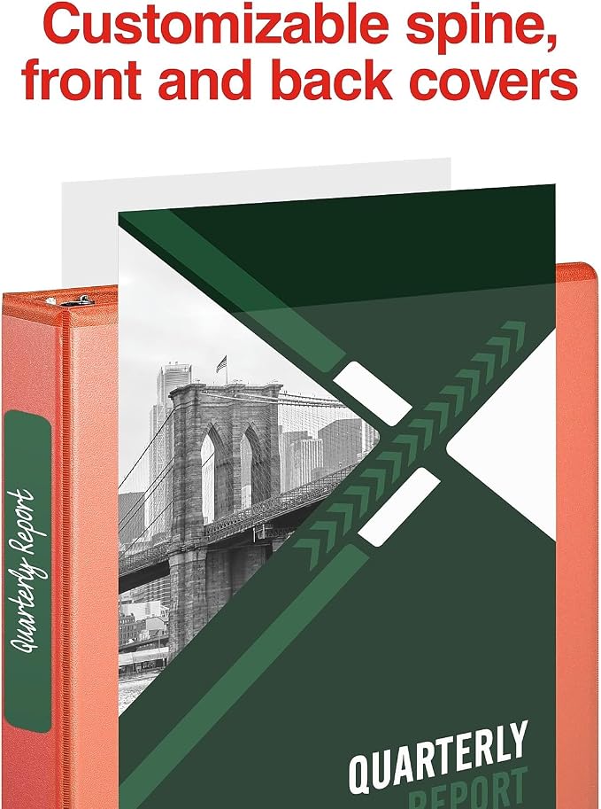 Staples Standard 1.5-Inch 3-Ring View Binder, Holds Up to 350 Sheets, Orange, Durable Binder for Office & School