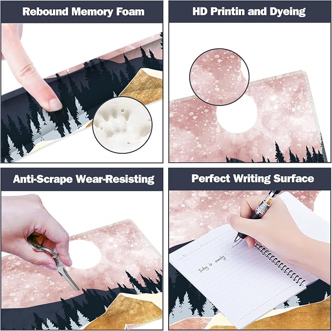 Extended Gaming Mouse Pad Set, Keyboard Wrist Rest Support Pad + Wrist Cushion + XXL Large Mouse Pad + Coaster, Stitched Edge, Non-Slip, Memory Foam Desk Mat, Pink Abstract Mountain