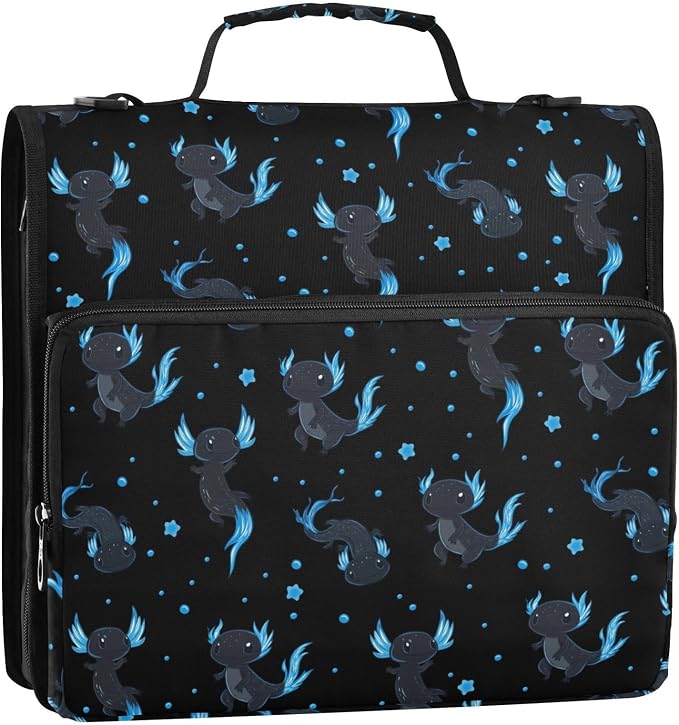 Cute Axolotls Binder Bag 3 Ring Zipper with Handle Shoulder Strap | for School Work Office Organizer Storage Case