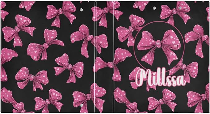 Pink Polka Dot 3 Ring Binder with Clipboard Round Ring Binders Bows Name Custom Binder 3 Interior Clear Pockets for Office Supplies 1 Pack