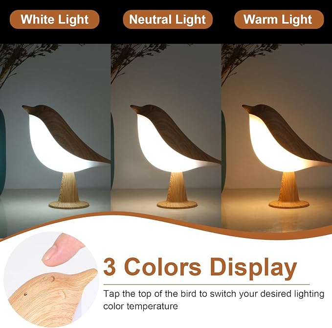 VoMii Bird Desk Lamp Set of 2, Small Table Lamp Cordless Touch Dimmable Night Light with 3 Color Temperature, Rechargeable Decorative Lamps for Bedroom Bedside Nightstand, Desk Decor, Bird Gifts