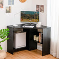 Tangkula Corner Desk, 90 Degrees Triangle Computer Desk for Small Space, Bedroom Corner Makeup Vanity Desk with Storage Shelves & CPU Stand