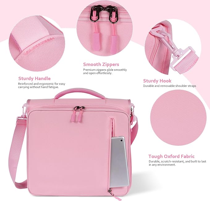 2 Inch 3 Ring Zipper Binder with 500 Sheet Capacity, 6 Tab Expanding File Folder, Multi-Pocket Design, Shoulder Strap and Handle for Middle School and Office (Pink)