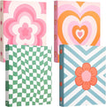 ReliThick 4 Pcs Retro Plaid Floral 3 Ring Binder, 1 Inch Round Ring with Interior Pockets, Decorative Retro Binders, Clipboard Binder, Groovy School Supplies for School Office, Letter Size