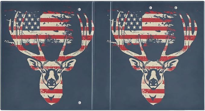 3 Ring Binder, Deer American Flag Print File Folder Holds 200 Sheets File Storage for Women Men School Office Supplie